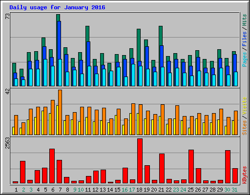 Daily usage for January 2016